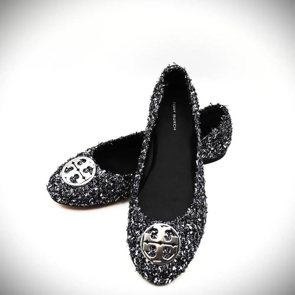 TORY BURCH Minnie Travel Fabric Ballet Flats with Metal Logo Size 8.5 - Picture 2 of 10